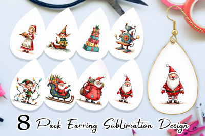 Earring Whimsical Santa Workshop Sublimation artnoy 
