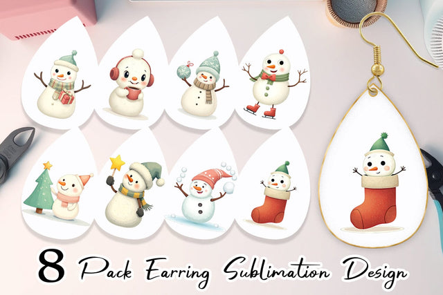 Earring Whimsical Snowman Christmas Sublimation artnoy 