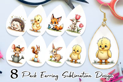 Earring Whimsical Spring Critters Sketch & Watercolor Sublimation artnoy 