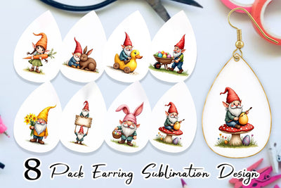 Earring Whimsical Spring Garden Gnomes Easter Sublimation artnoy 