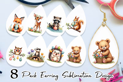 Earring Whimsical Woodland Friends Easter Watercolor Sublimation artnoy 