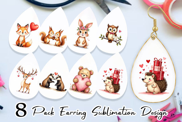 Earring Whimsical Woodland Valentine Watercolor Sublimation artnoy 