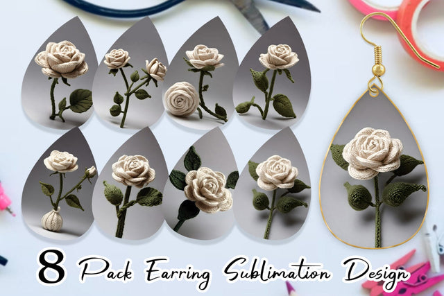 Earring White Rose Embroidery Sublimation artnoy 