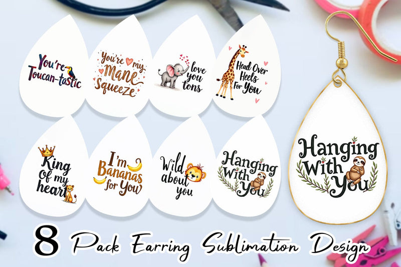 Earring Wild at Heart Jungle Valentine Watercolor Quotes Sublimation artnoy 