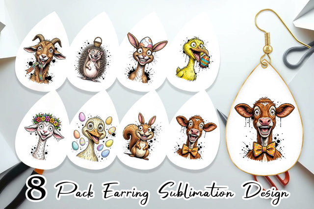 Earring Wild Easter Animal Sketch Sublimation artnoy 