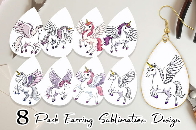 Earring Winged Unicorn Sublimation artnoy 