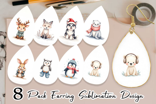 Earring Winter Animals Sublimation artnoy 