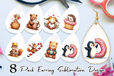 Earring Winter Critters & Sweets Watercolor Sublimation artnoy 