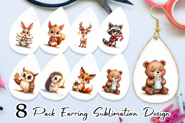 Earring Winter Glow Whimsical Animals Sublimation artnoy 