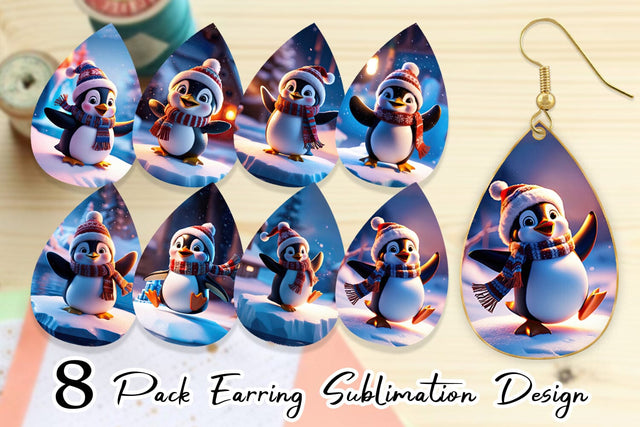 Earring Winter Penguin Sublimation artnoy 