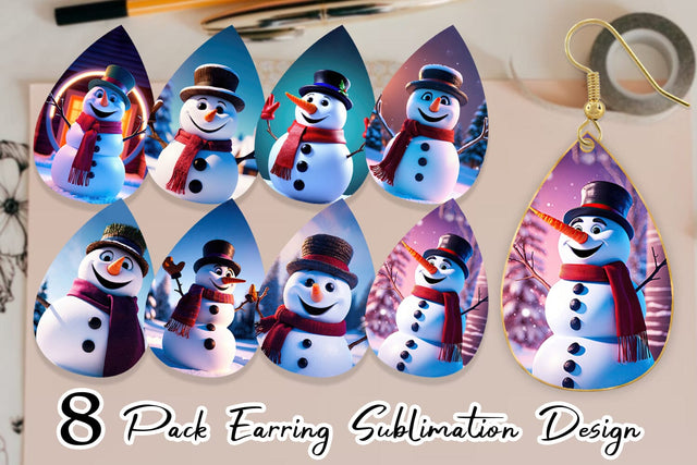 Earring Winter Snowman Sublimation artnoy 