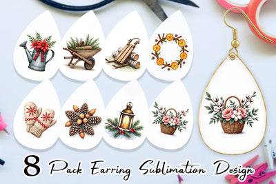 Earring Winter Woodland Farmhouse Elements Watercolor Sublimation artnoy 