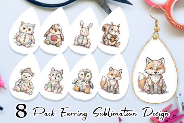 Earring Winter Woodland Patchwork Watercolor Sublimation artnoy 
