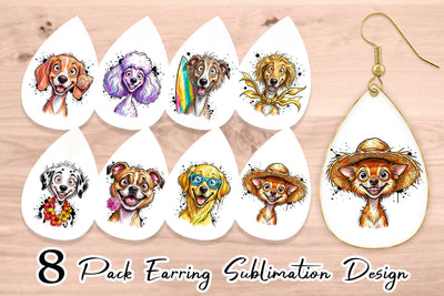 Earring Witty Coastal Dog Watercolor Caricature Sublimation artnoy 