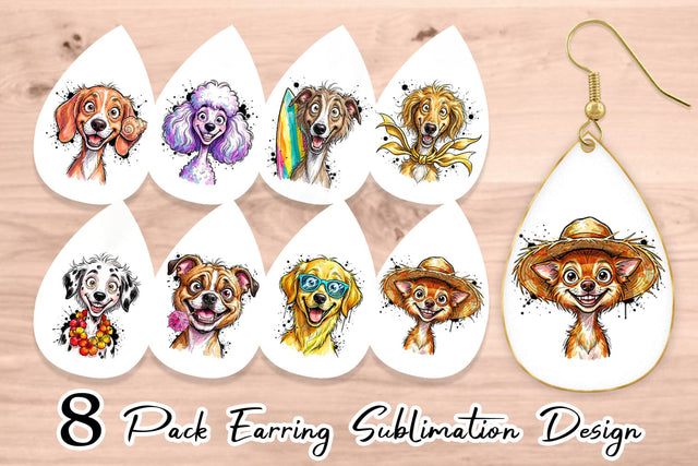 Earring Witty Coastal Dog Watercolor Caricature Sublimation artnoy 