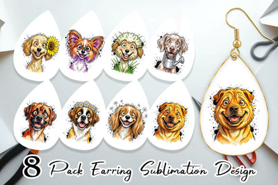 Earring Witty Summer Garden Dog Watercolor Sublimation artnoy 