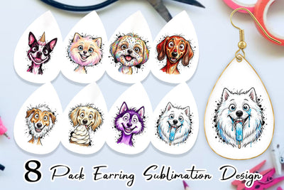 Earring Witty Summer Treat Dog Watercolor Sublimation artnoy 