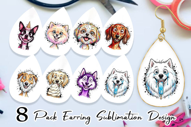 Earring Witty Summer Treat Dog Watercolor Sublimation artnoy 