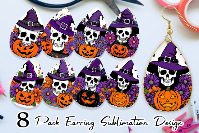 Earring Wizard Hat Skull Sublimation artnoy 