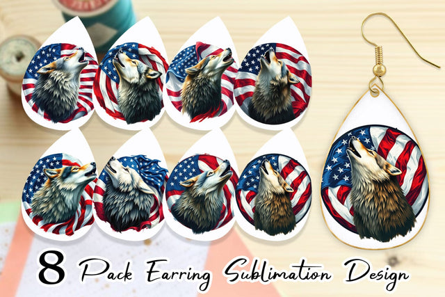 Earring Wolf 4th of July Sublimation artnoy 