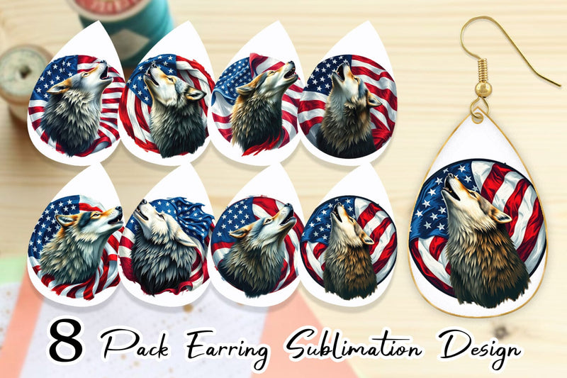 Earring Wolf 4th of July Sublimation artnoy 