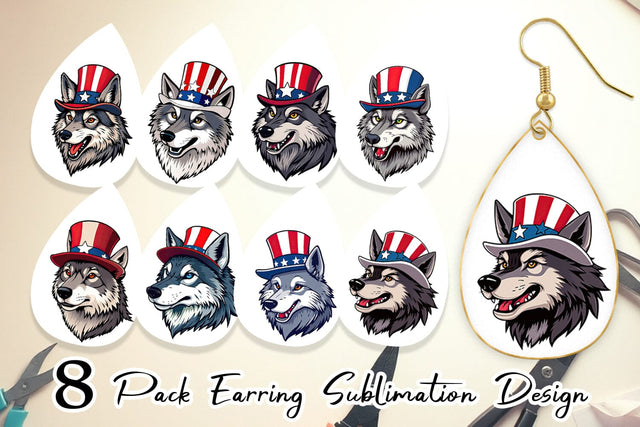 Earring Wolf Patriotic Sublimation artnoy 