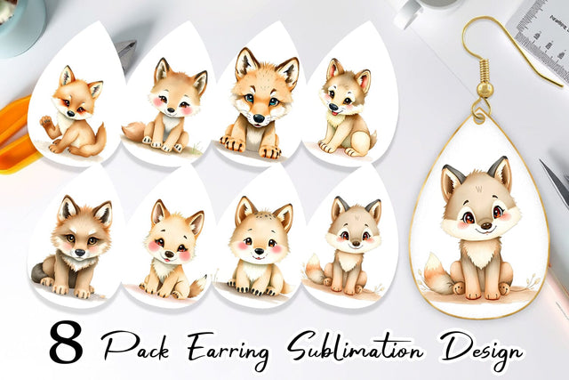 Earring Wolf Wildlife Sublimation artnoy 