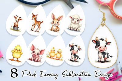 Earring Wonky Barnyard Babies Watercolor Sublimation artnoy 
