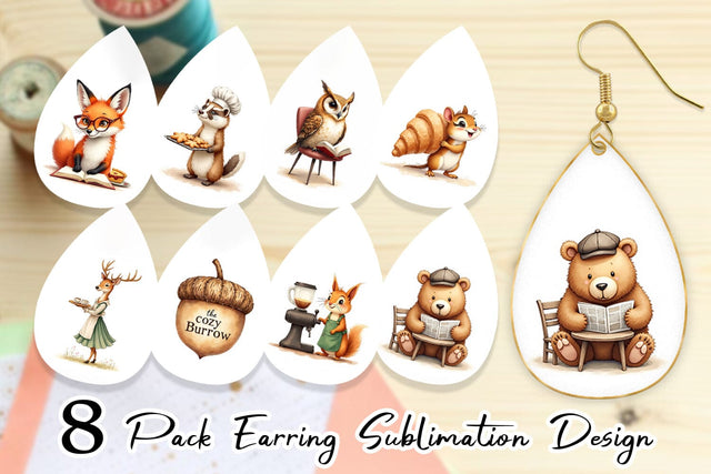 Earring Woodland Animal Cafe Sublimation artnoy 