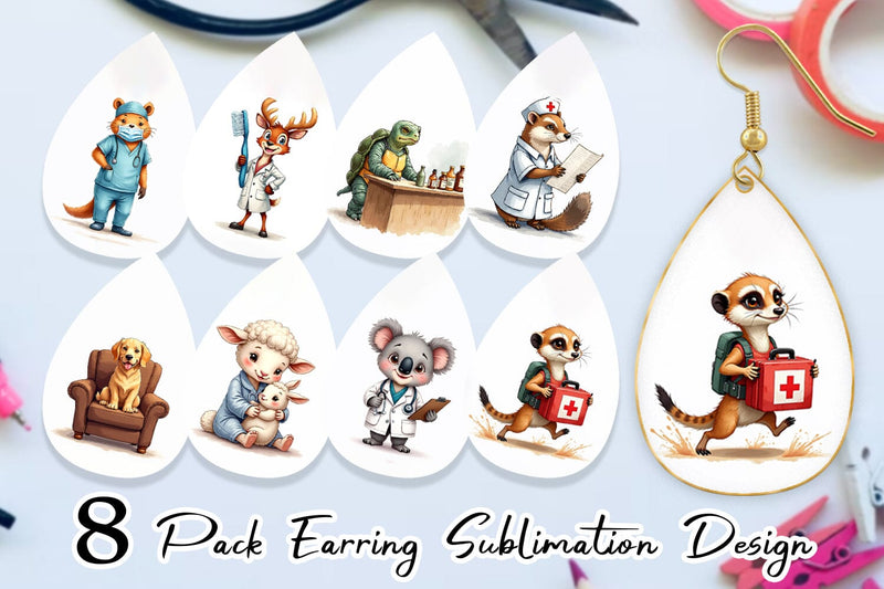 Earring Woodland Healthcare Heroes Medical Animal Sublimation artnoy 
