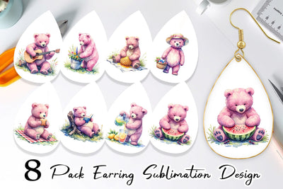 Earring Woodland Mama Bear Watercolor Sublimation artnoy 