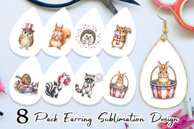 Earring Woodland Patriotic Animals Watercolor Sublimation artnoy 