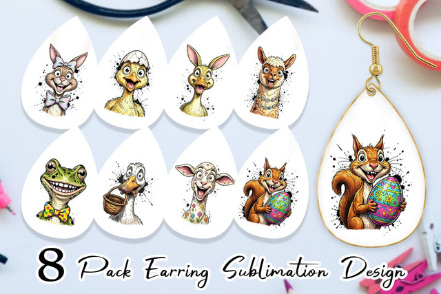 Earring Zany Easter Animal Sublimation artnoy 