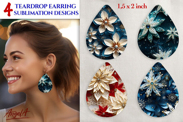 Earrings Christmas 3d sublimation teardrop, poinsettia PNG Sublimation Angelina Semenova 