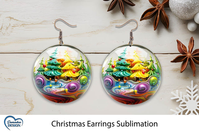 Earrings Christmas Sublimation. Christmas Tree. Sublimation Samaha Design 