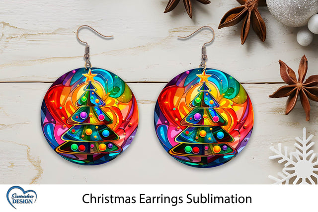 Earrings Christmas Sublimation. Christmas Tree. Sublimation Samaha Design 