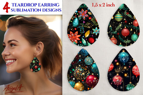 Earrings Christmas sublimation teardrop bright pattern Sublimation Angelina Semenova 