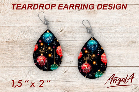 Earrings Christmas sublimation teardrop bright pattern Sublimation Angelina Semenova 