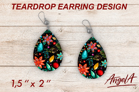 Earrings Christmas sublimation teardrop bright pattern Sublimation Angelina Semenova 