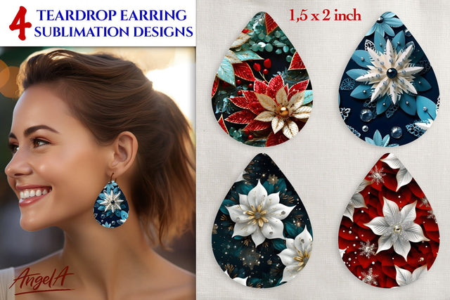 Earrings Christmas sublimation teardrop, poinsettia patterns Sublimation Angelina Semenova 
