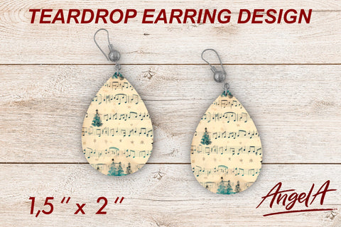 Earrings Christmas teardrop, music notes on old paper Sublimation Angelina Semenova 