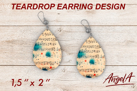 Earrings Christmas teardrop, music notes on old paper Sublimation Angelina Semenova 