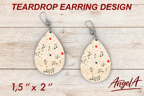 Earrings Christmas teardrop, music notes on old paper Sublimation Angelina Semenova 