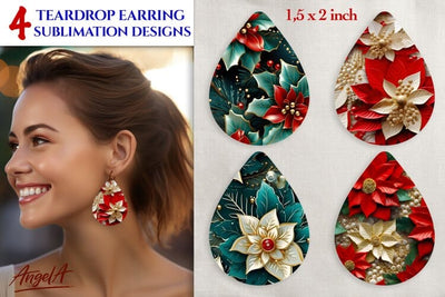 Earrings Floral Christmas 3d sublimation teardrop poinsettia Sublimation Angelina Semenova 