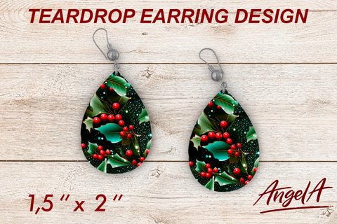 Earrings Floral Christmas sublimation teardrop Holly pattern Sublimation Angelina Semenova 