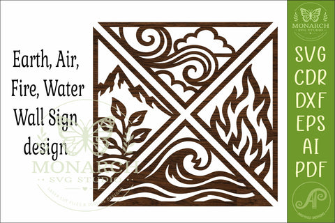 Earth Air Fire Water Wall Art SVG Elemental Nature Laser Cut SVG APInspireddesigns 
