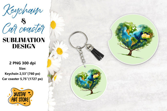 Earth Day Keychain & Car coaster sublimation. Sublimation Yustaf Art Store 