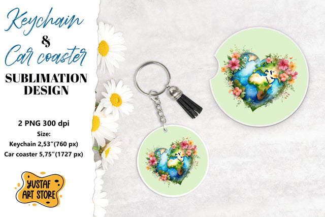 Earth Day Keychain & Car coaster sublimation. Sublimation Yustaf Art Store 