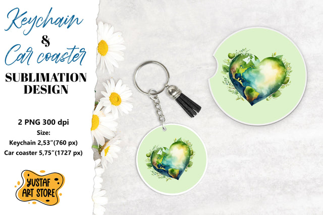 Earth Day Keychain & Car coaster sublimation. Sublimation Yustaf Art Store 