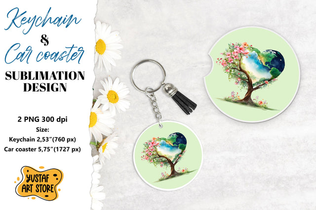 Earth Day Keychain & Car coaster sublimation. Sublimation Yustaf Art Store 